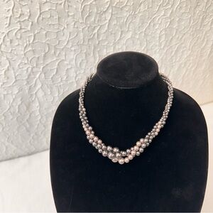 RMN Women's Vintage Necklace Silver Tone Faux Pearl Twisted Multi Strand Elegant